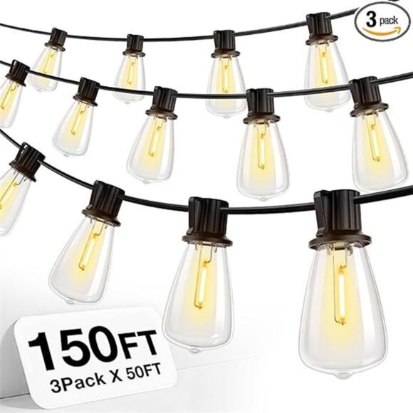 150 FT (3x50FT) Outdoor String Lights,Waterproof Patio Lights ETL ListedLED Bulb - Picture 7 of 7